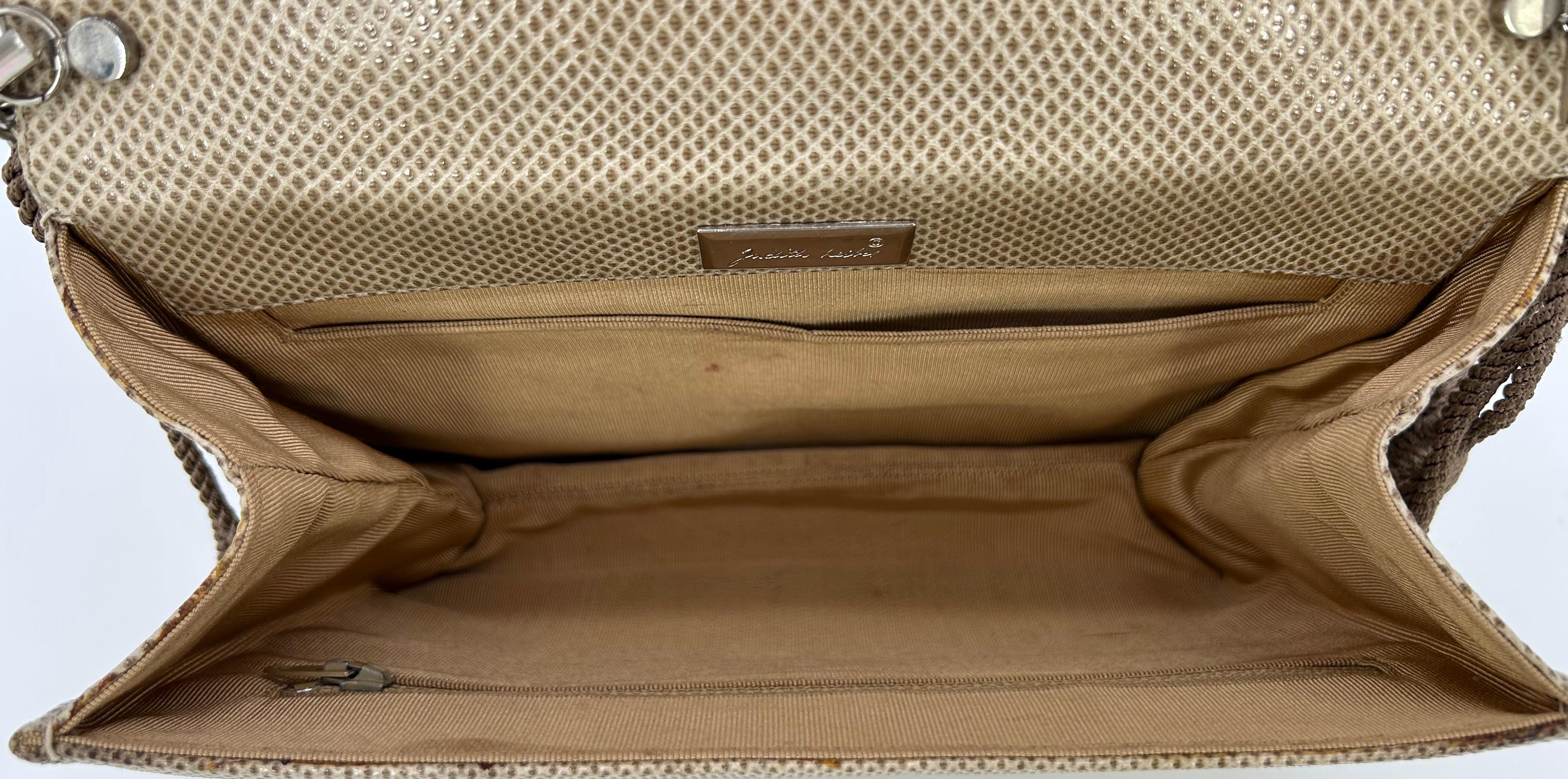 Judith Leiber Vintage Tan Lagarto Plata Antiguo Deco Rhinestone Clutch en venta 7