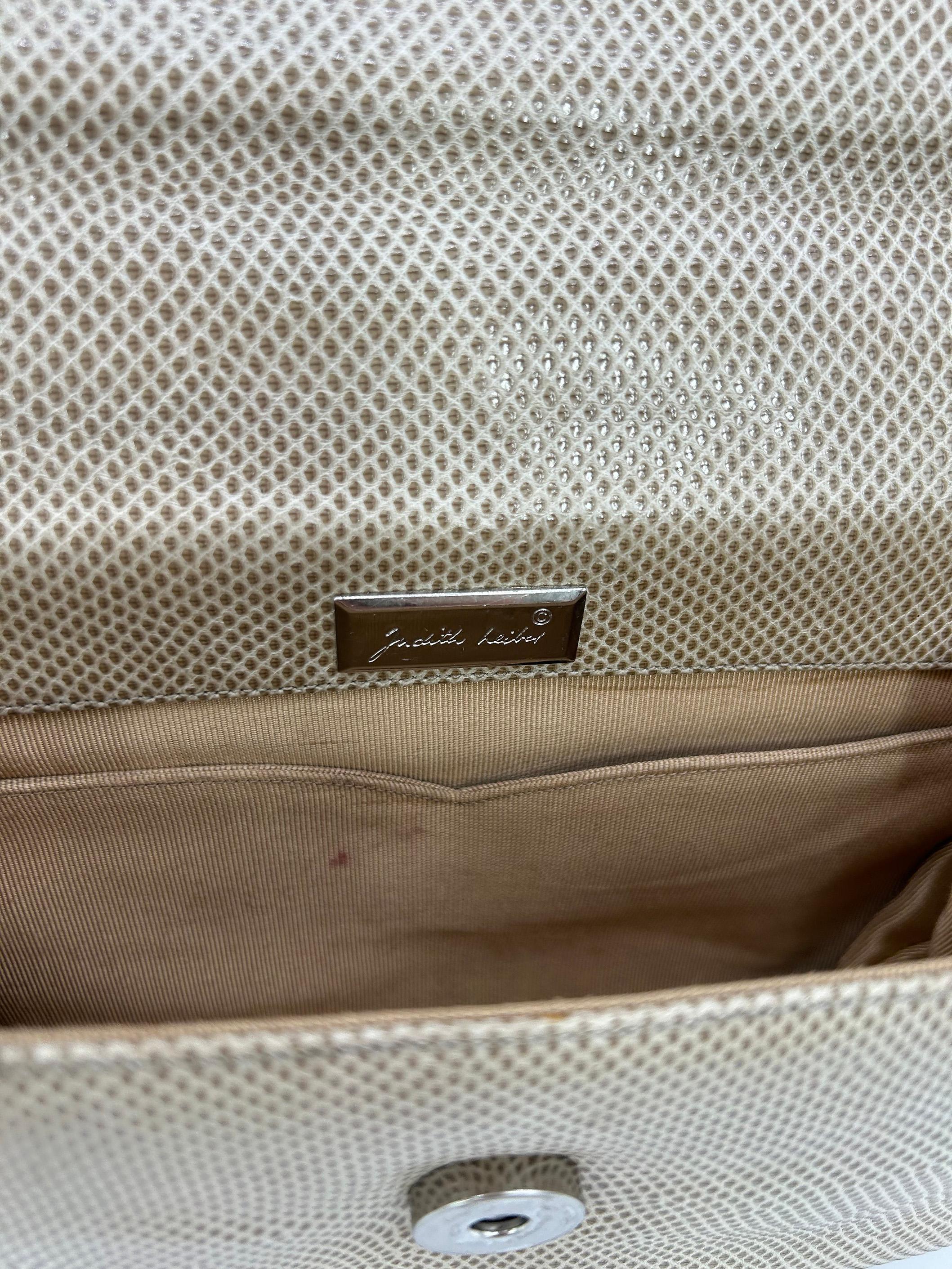 Judith Leiber Vintage Tan Lagarto Plata Antiguo Deco Rhinestone Clutch en venta 8