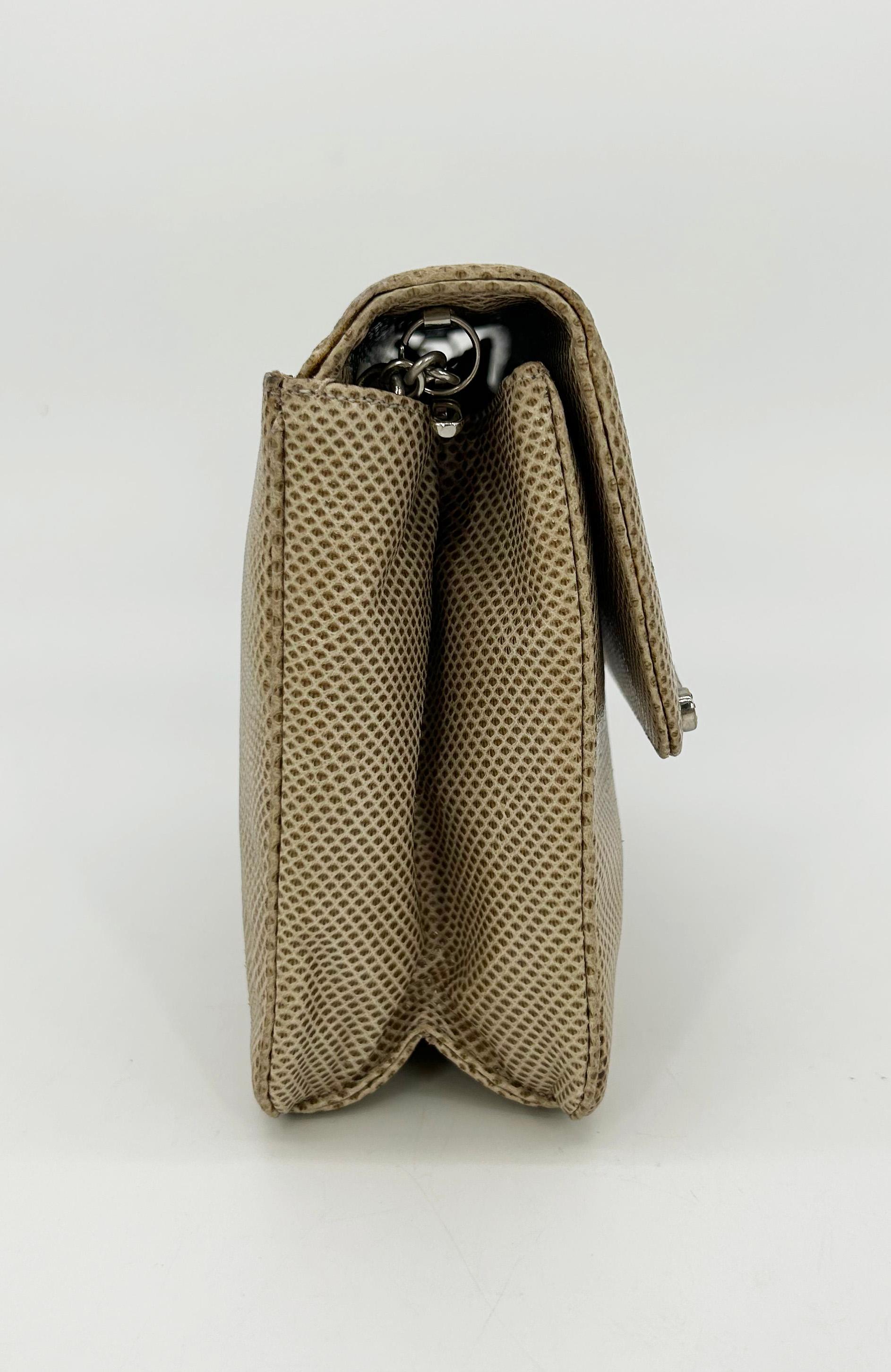 Judith Leiber Vintage Tan Lagarto Plata Antiguo Deco Rhinestone Clutch Marrón en venta