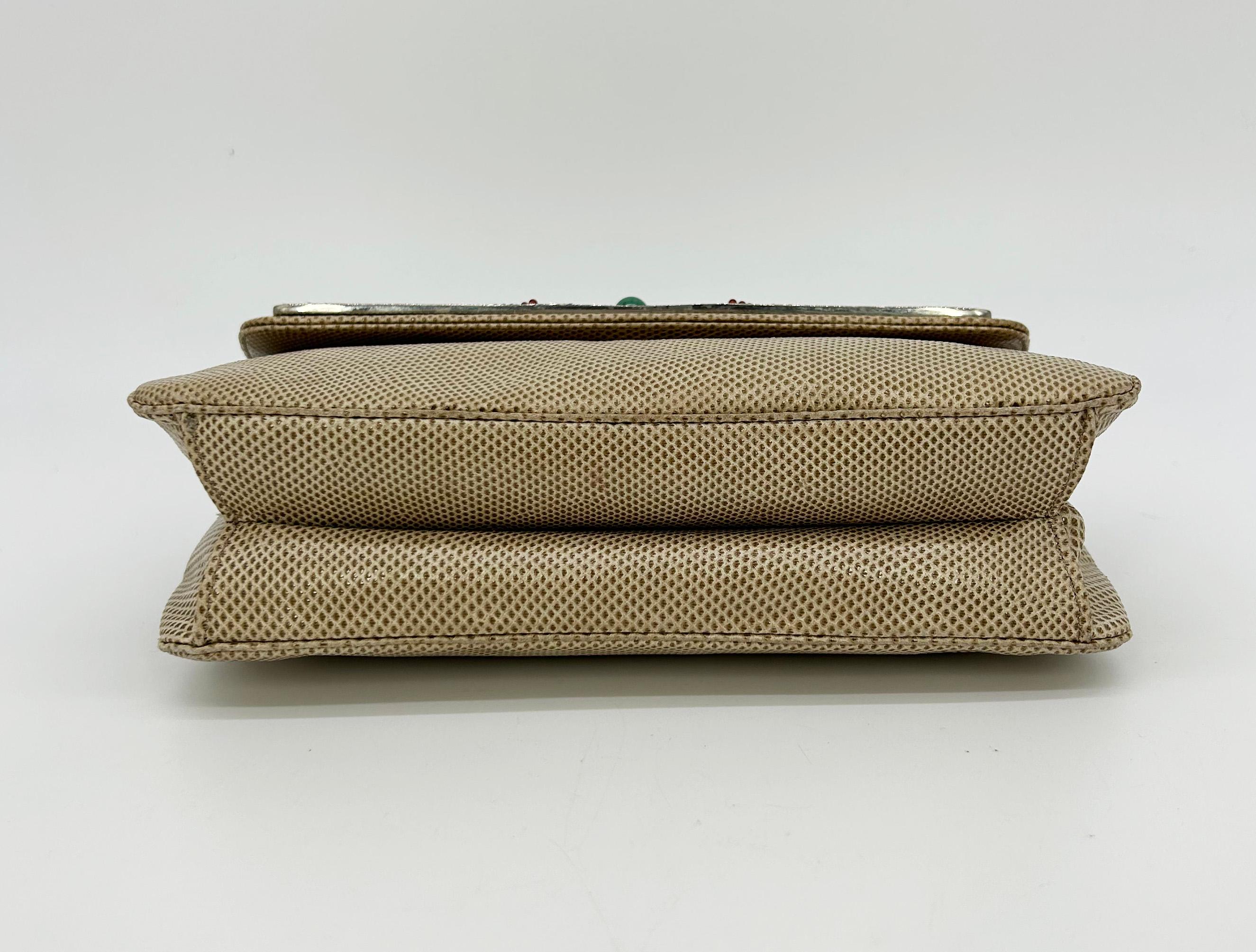 De las mujeres Judith Leiber Vintage Tan Lagarto Plata Antiguo Deco Rhinestone Clutch en venta