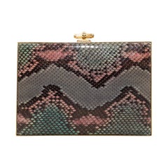 Judith Leiber Violet & Multicolor Snakeskin Clutch