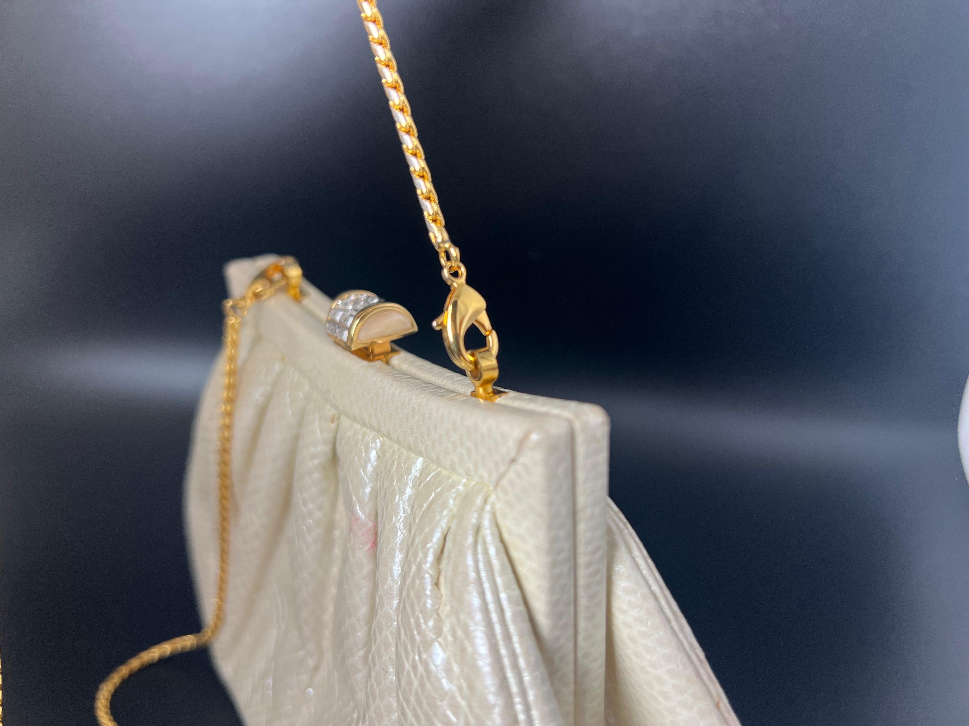 Judith Leiber White Cream Lizard Leather Clutch or Handbag For Sale 5