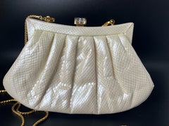 Judith Leiber White Cream Lizard Leather Clutch or Handbag