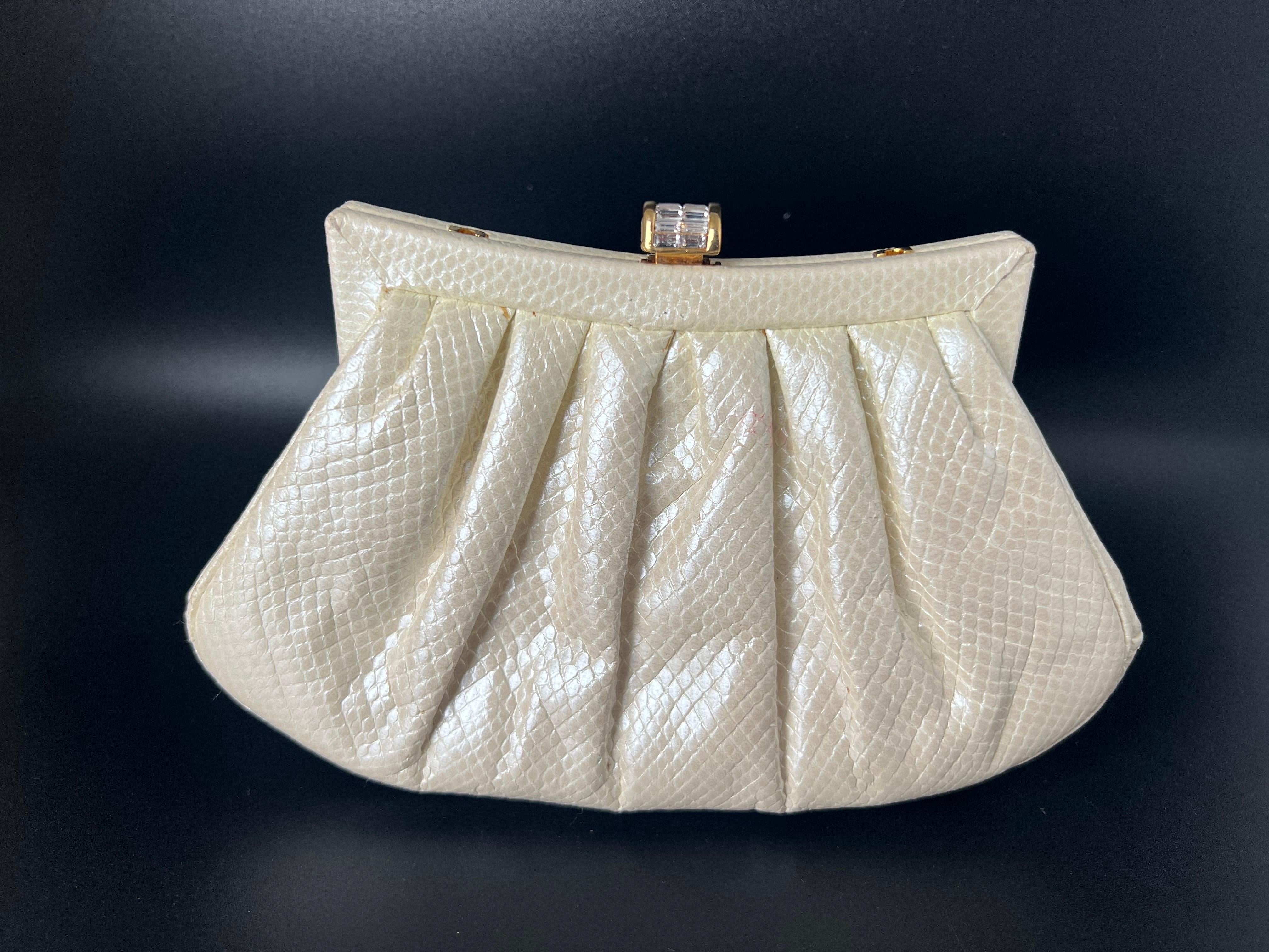 Modern Judith Leiber White Cream Lizard Leather Clutch or Handbag For Sale