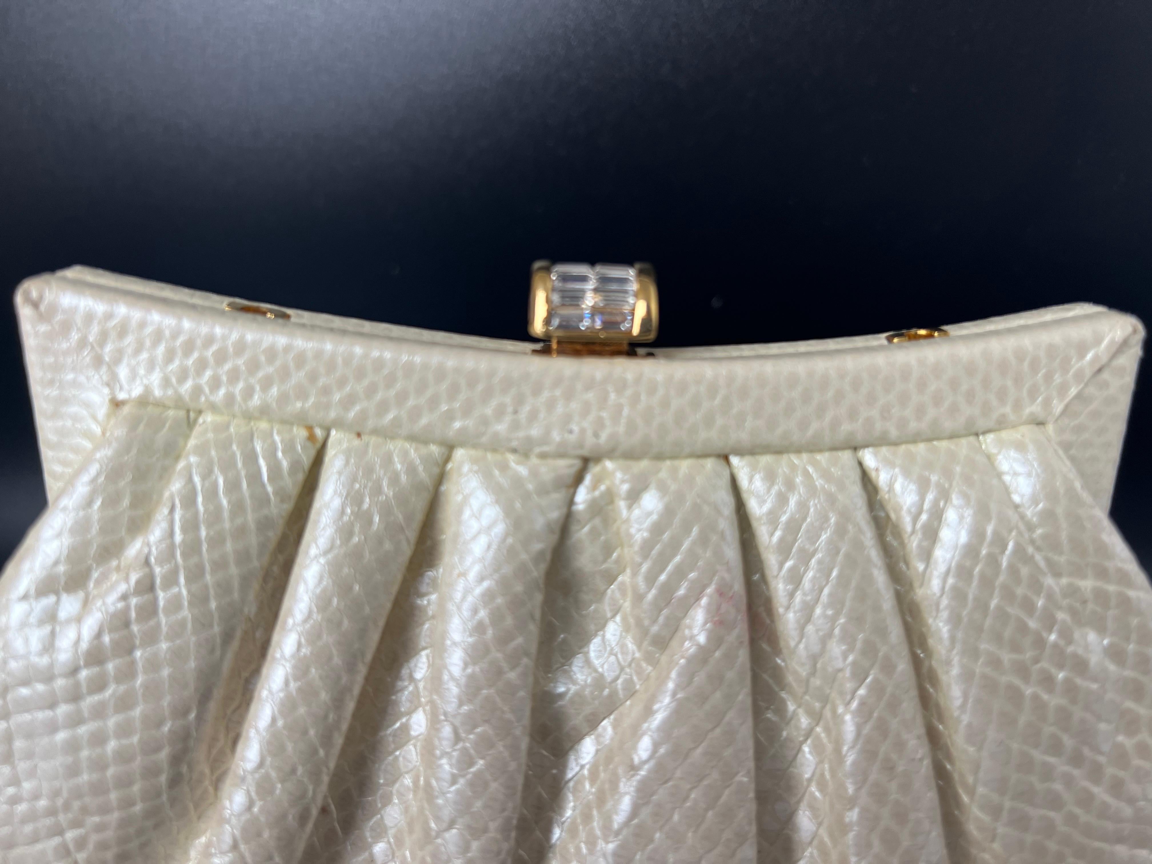 American Judith Leiber White Cream Lizard Leather Clutch or Handbag For Sale