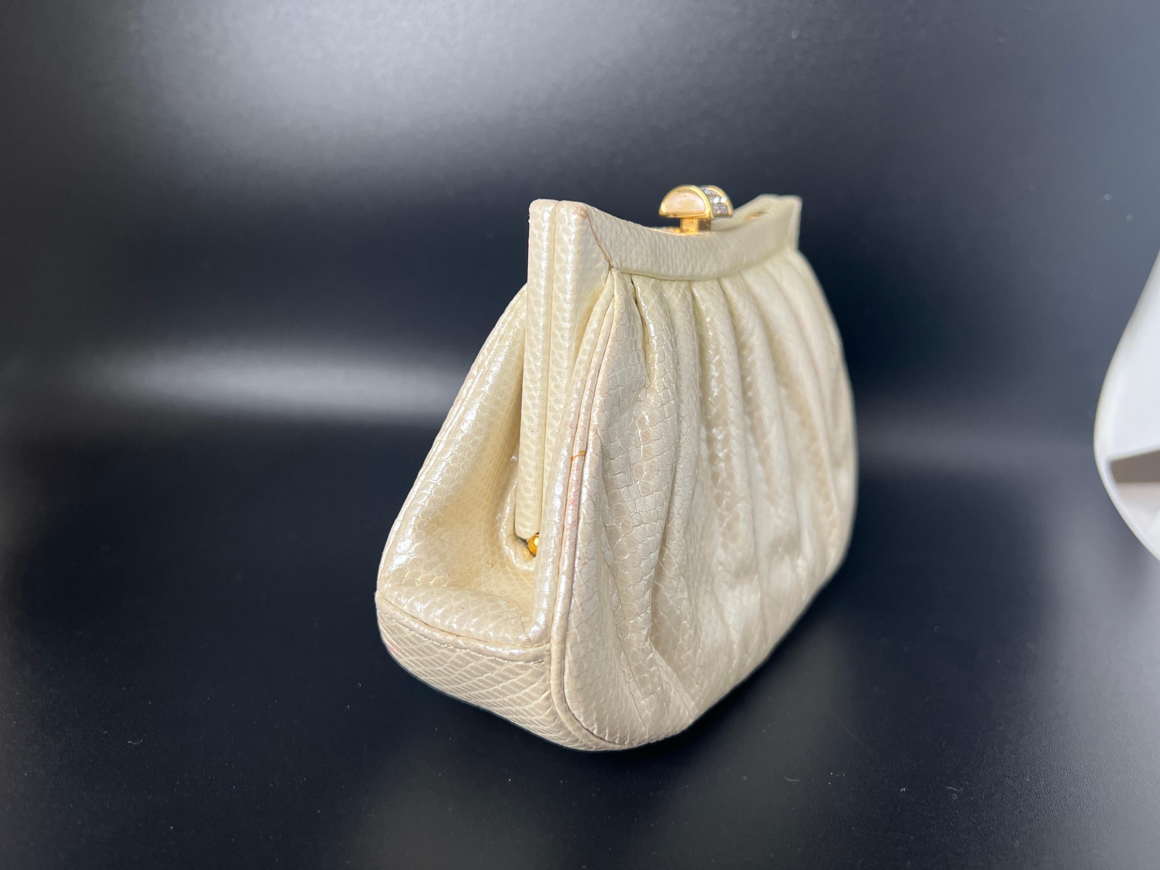 Judith Leiber White Cream Lizard Leather Clutch or Handbag For Sale 1