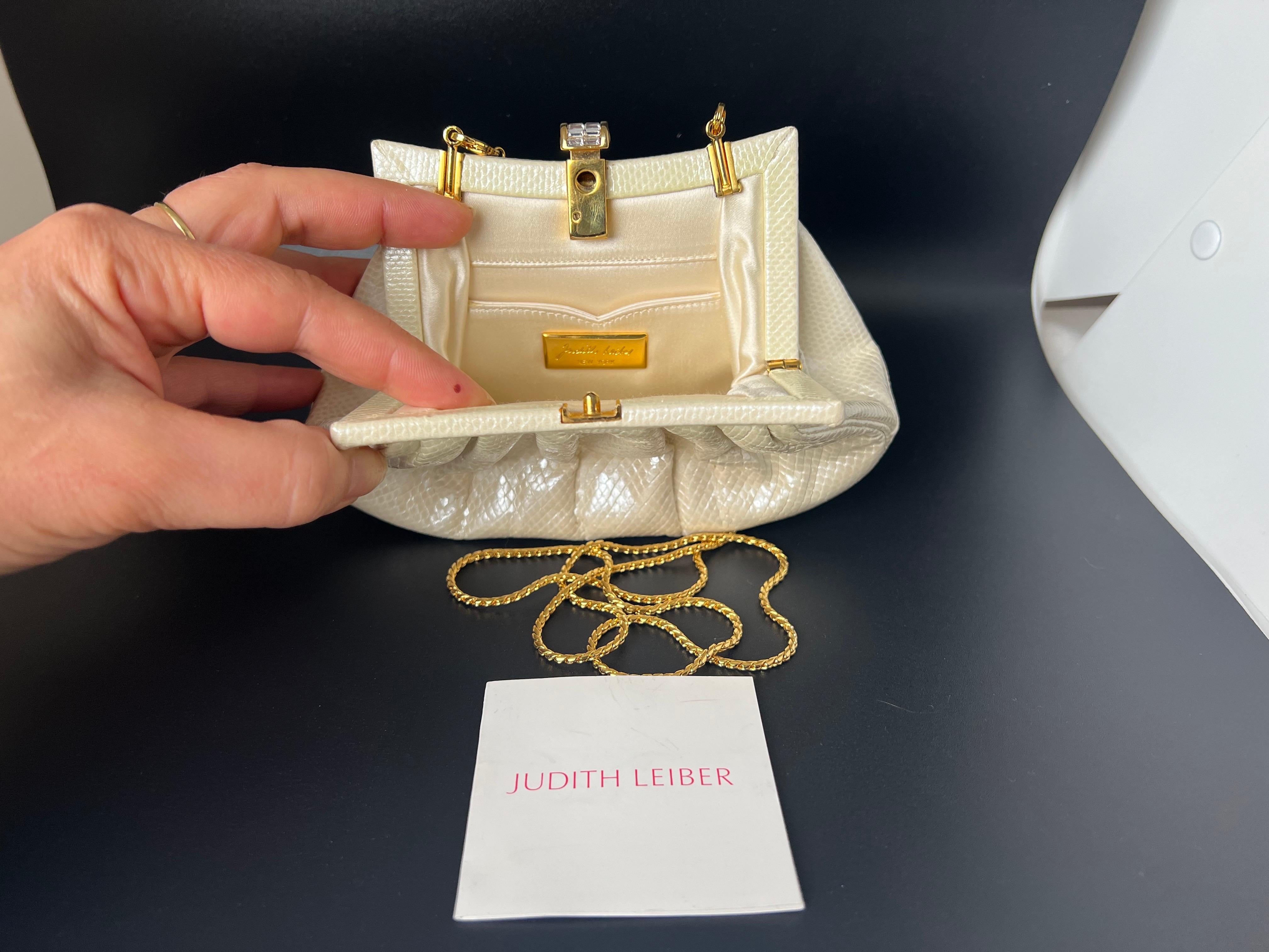Judith Leiber White Cream Lizard Leather Clutch or Handbag For Sale 3