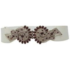 Judith Leiber White Embellished Waist Belt