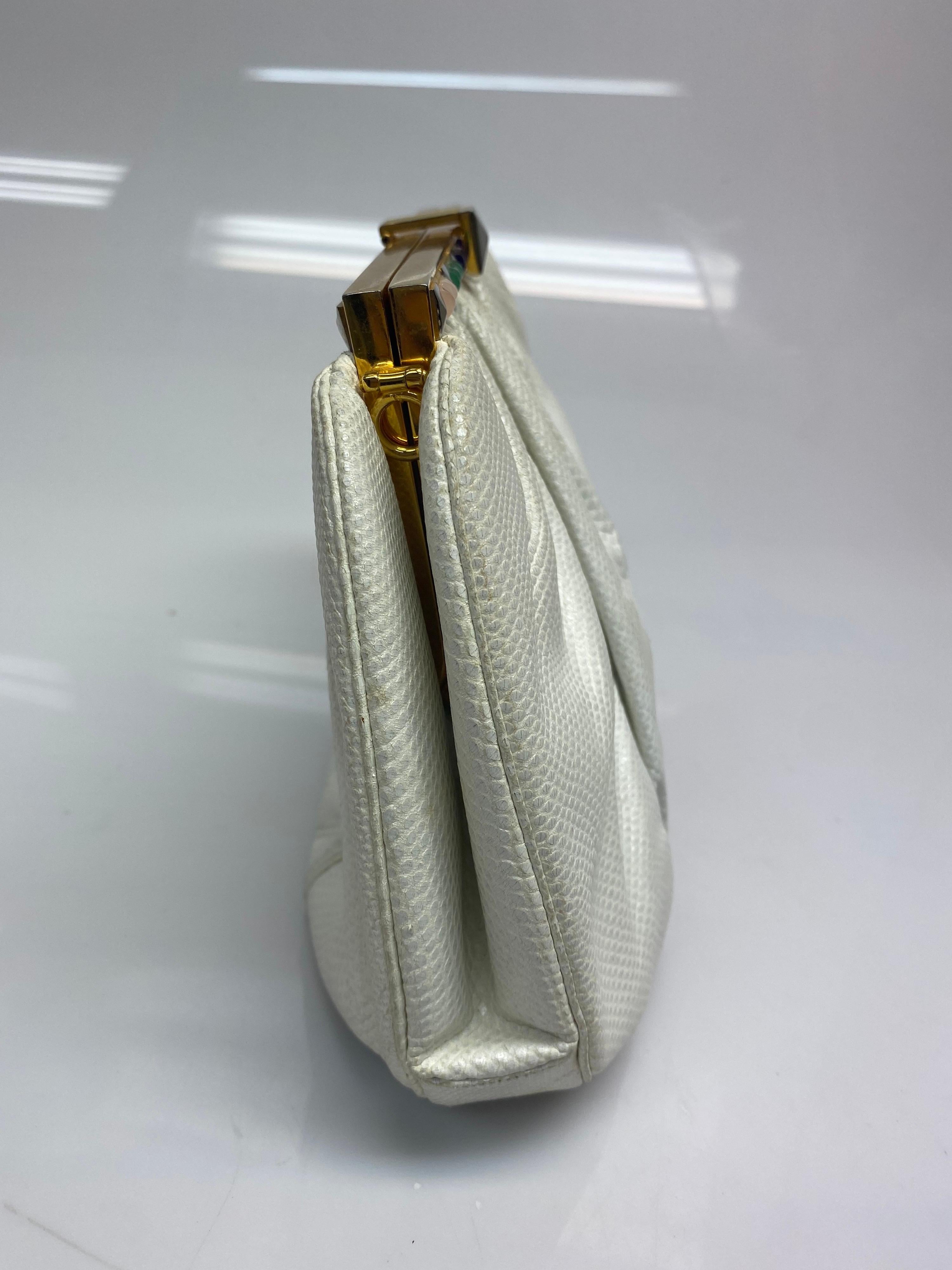 Gray Judith Leiber White Karung Snake Jeweled Clutch For Sale