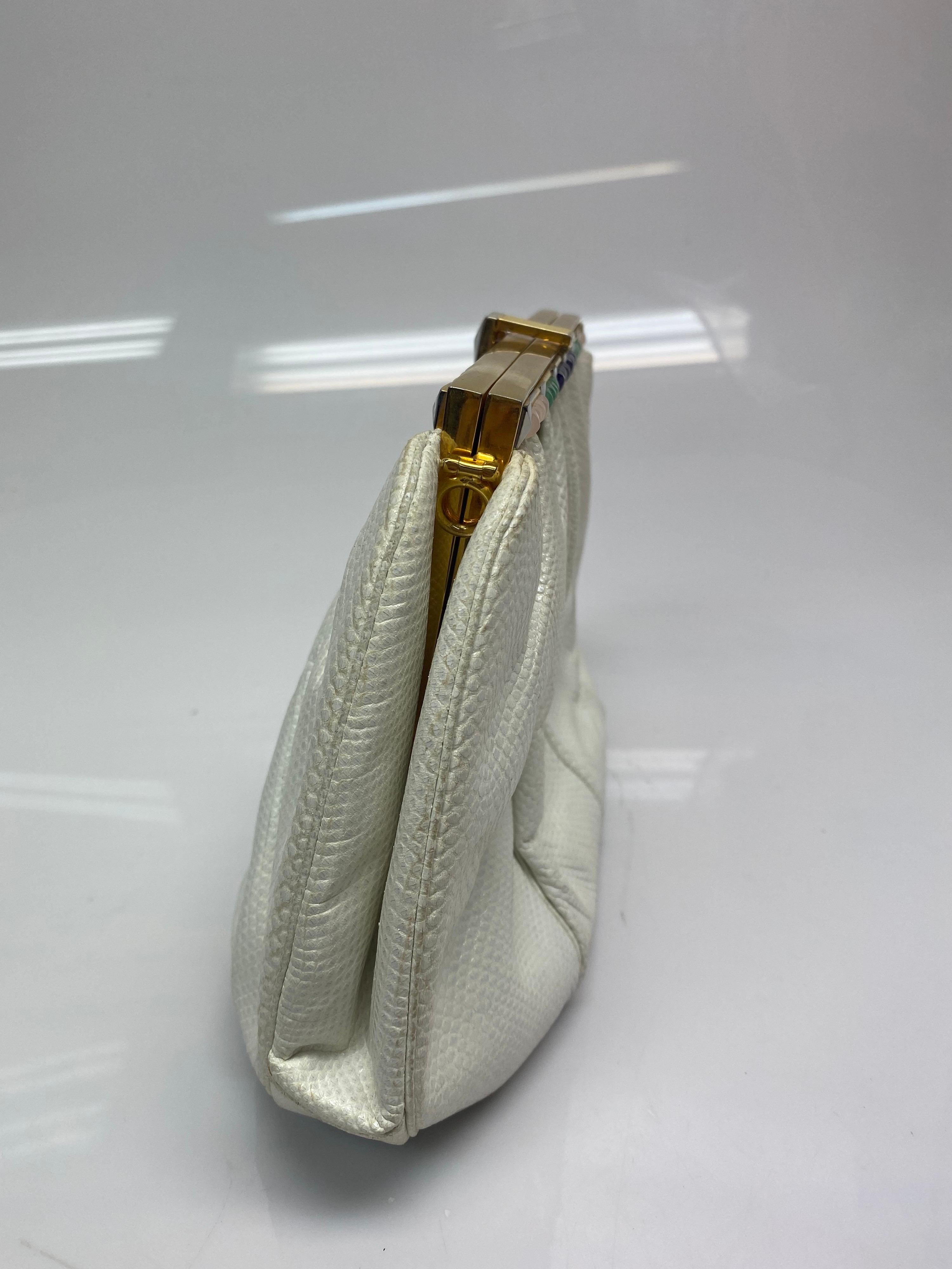 Women's Judith Leiber White Karung Snake Jeweled Clutch For Sale