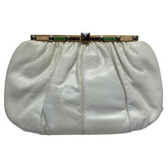 Judith Leiber White Karung Snake Jeweled Clutch