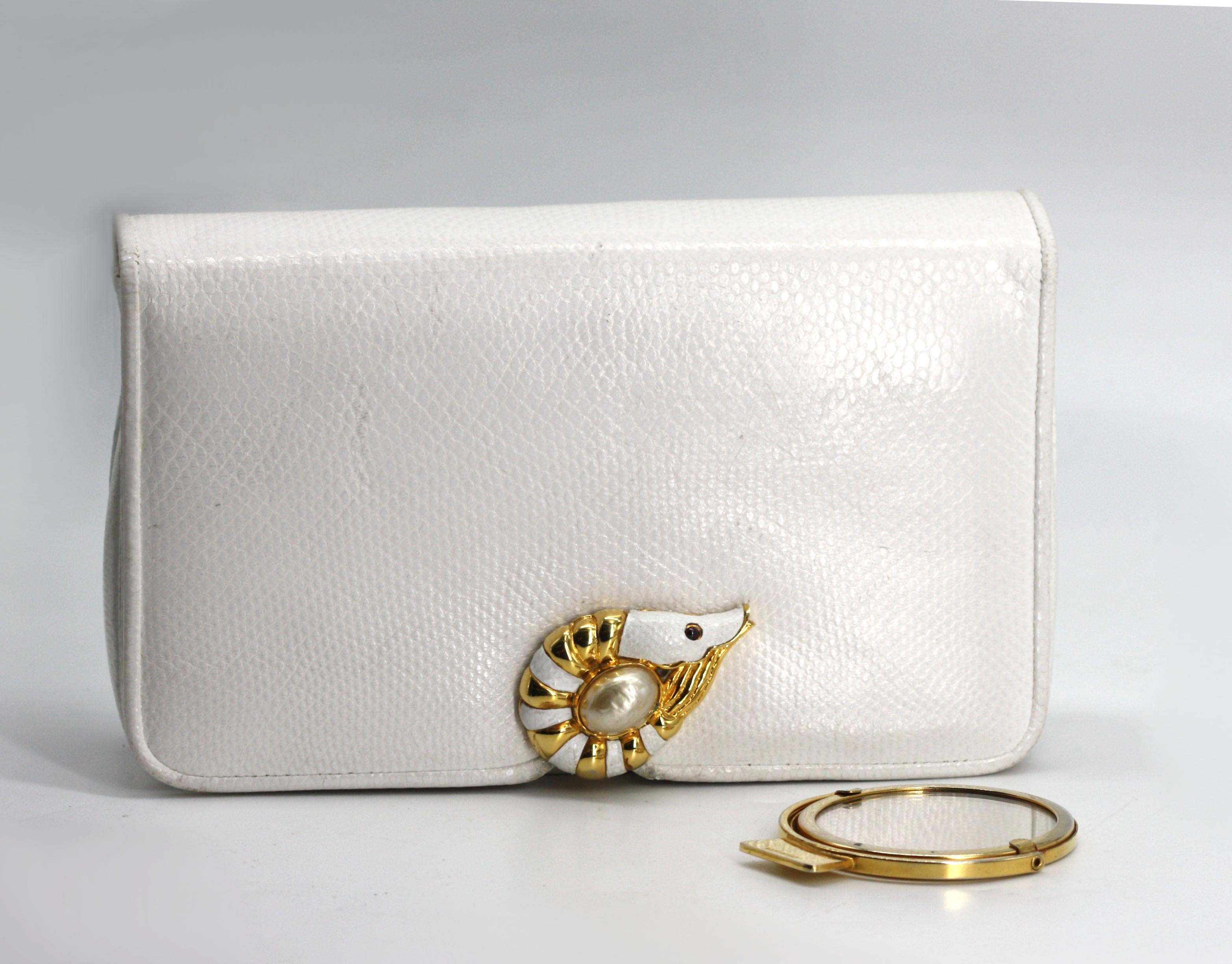 Judith Leiber White Leather Clutch For Sale 2
