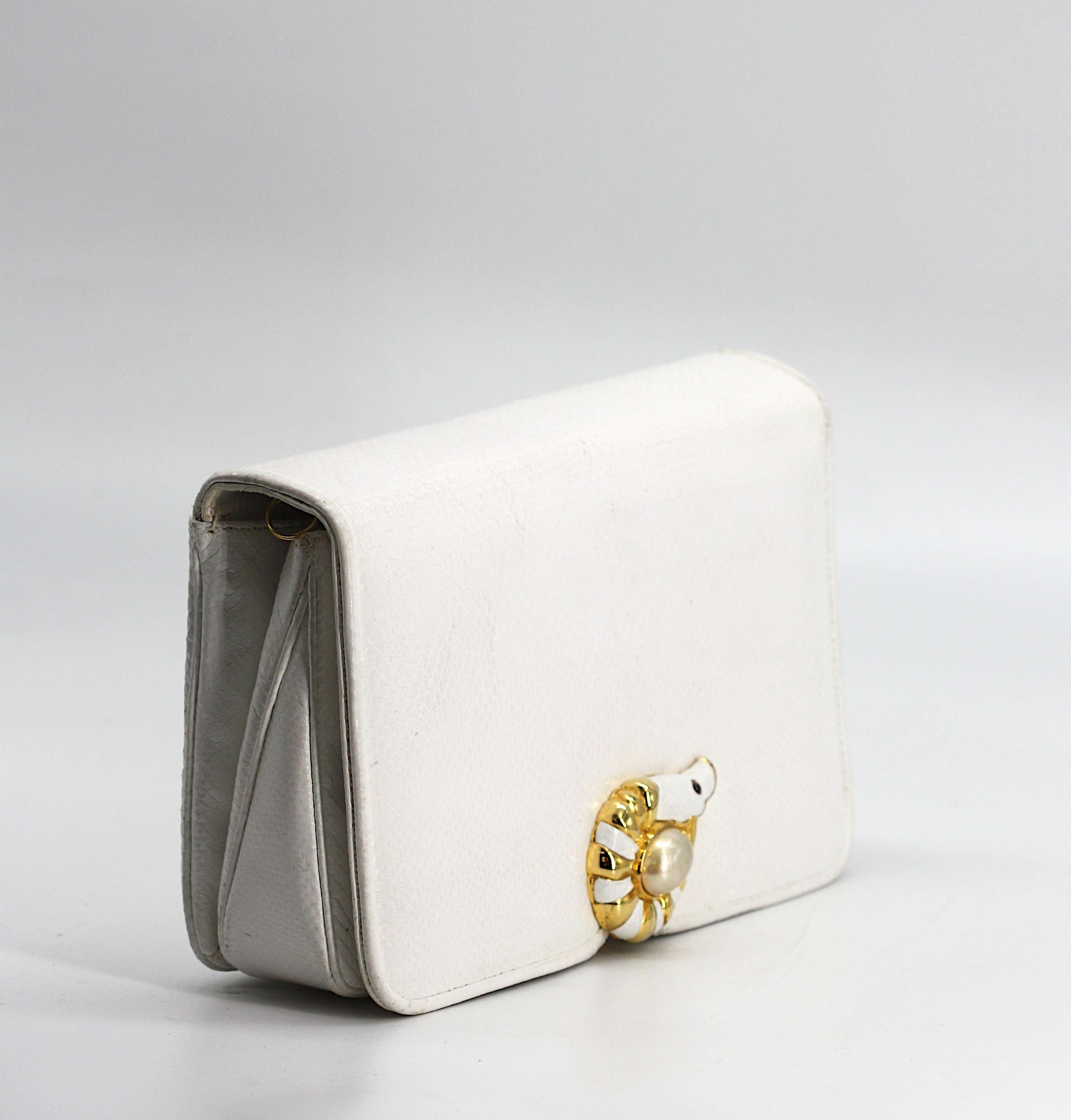 Judith Leiber White Leather Clutch For Sale 3