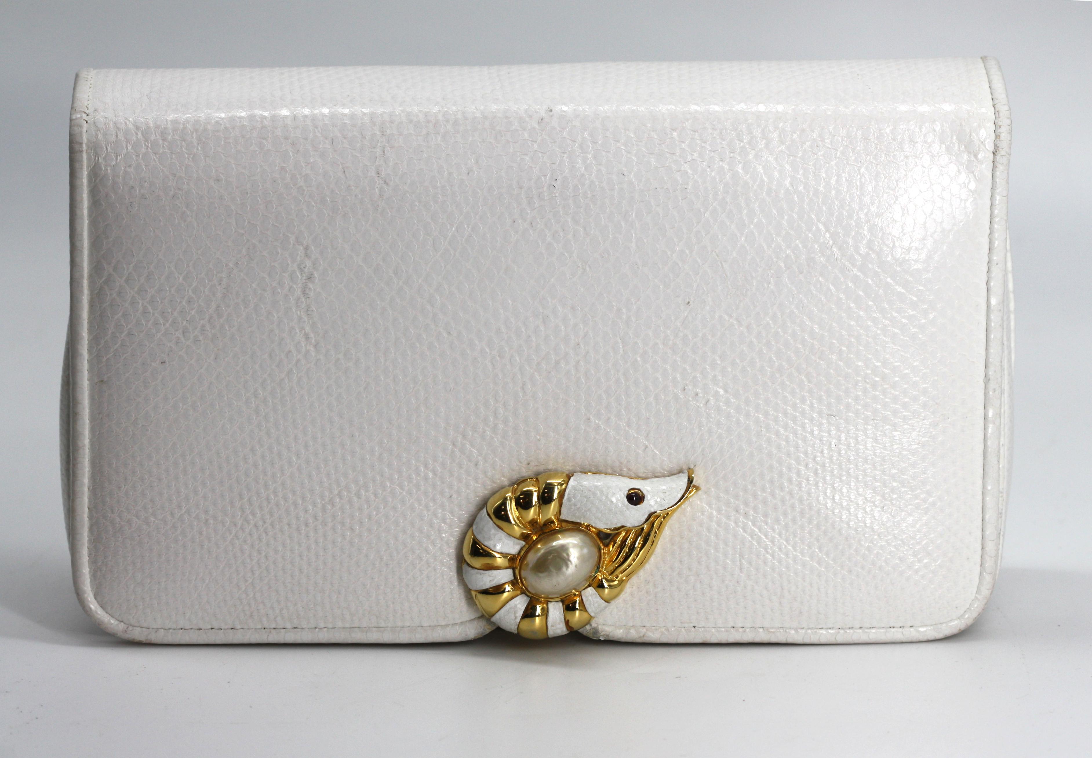 Judith Leiber White Leather Clutch For Sale 4
