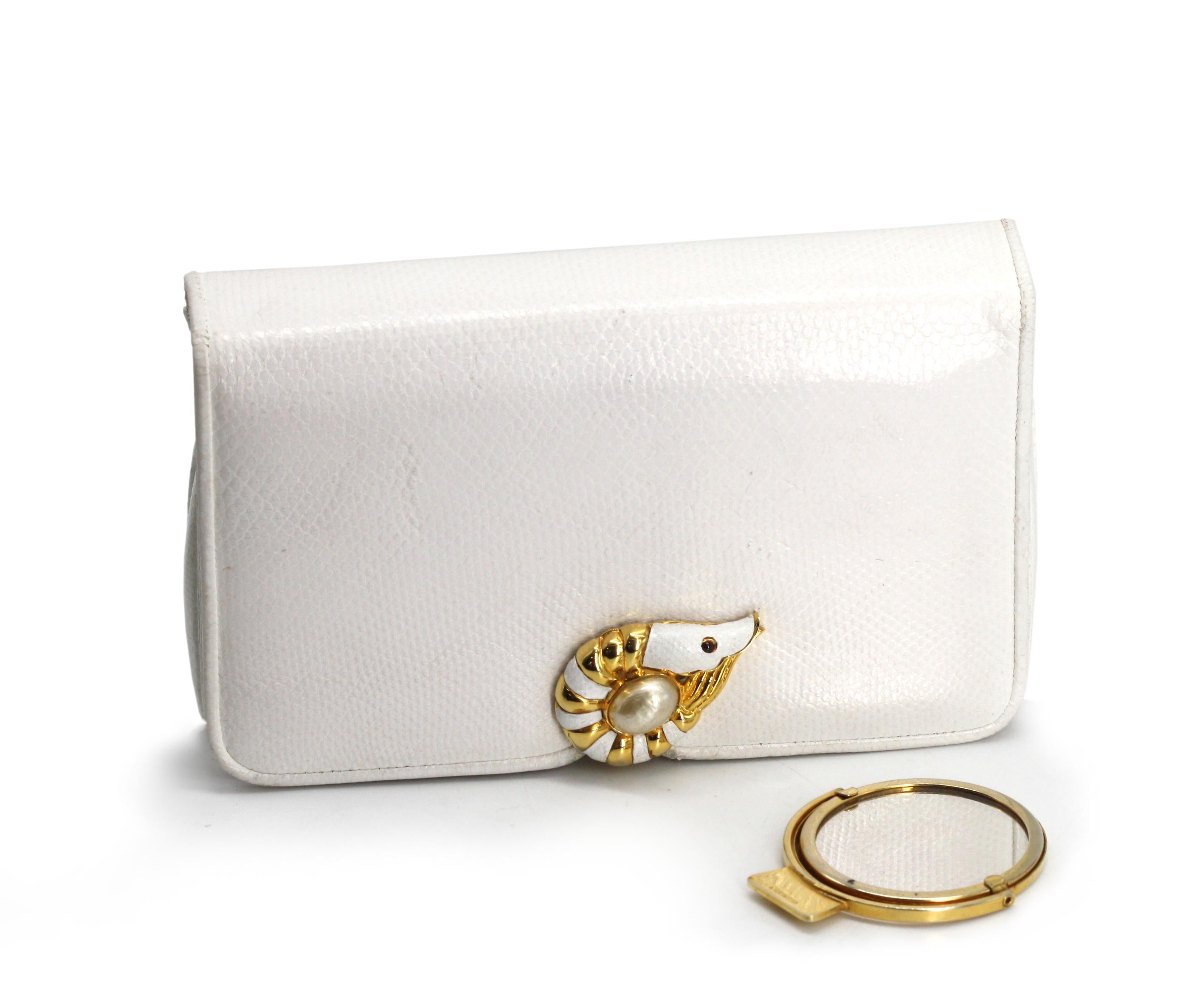 Judith Leiber White Leather Clutch For Sale 5