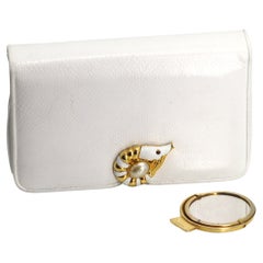 Judith Leiber White Leather Clutch