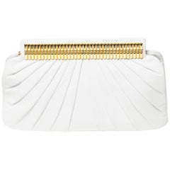 Judith Leiber White Snakeskin Clutch with Hidden White Leather Shoulder Strap