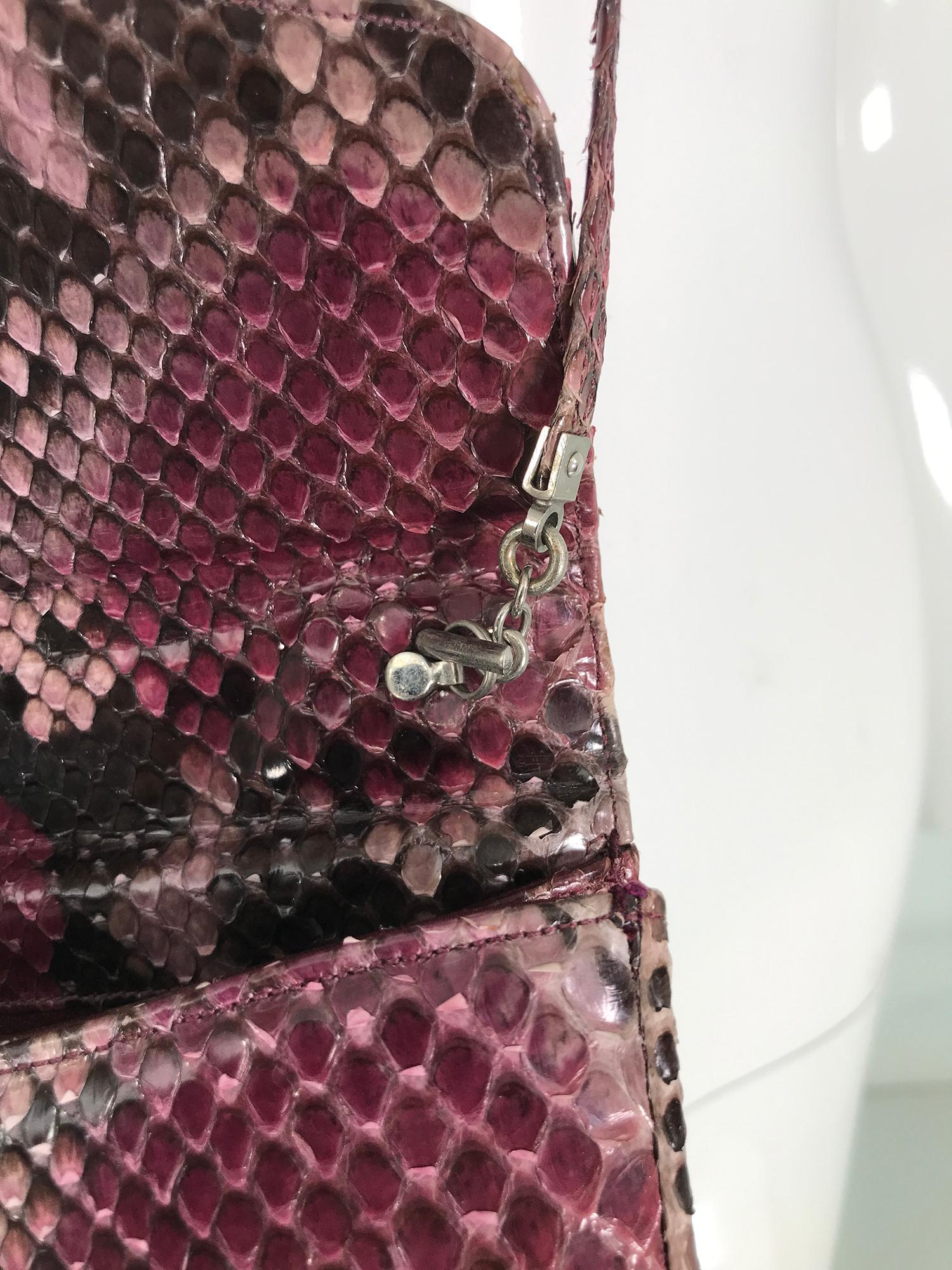 Judith Leiber Wine & Back Snakeskin Mini Clutch Shoulder Bag Silver Hardware en vente 4
