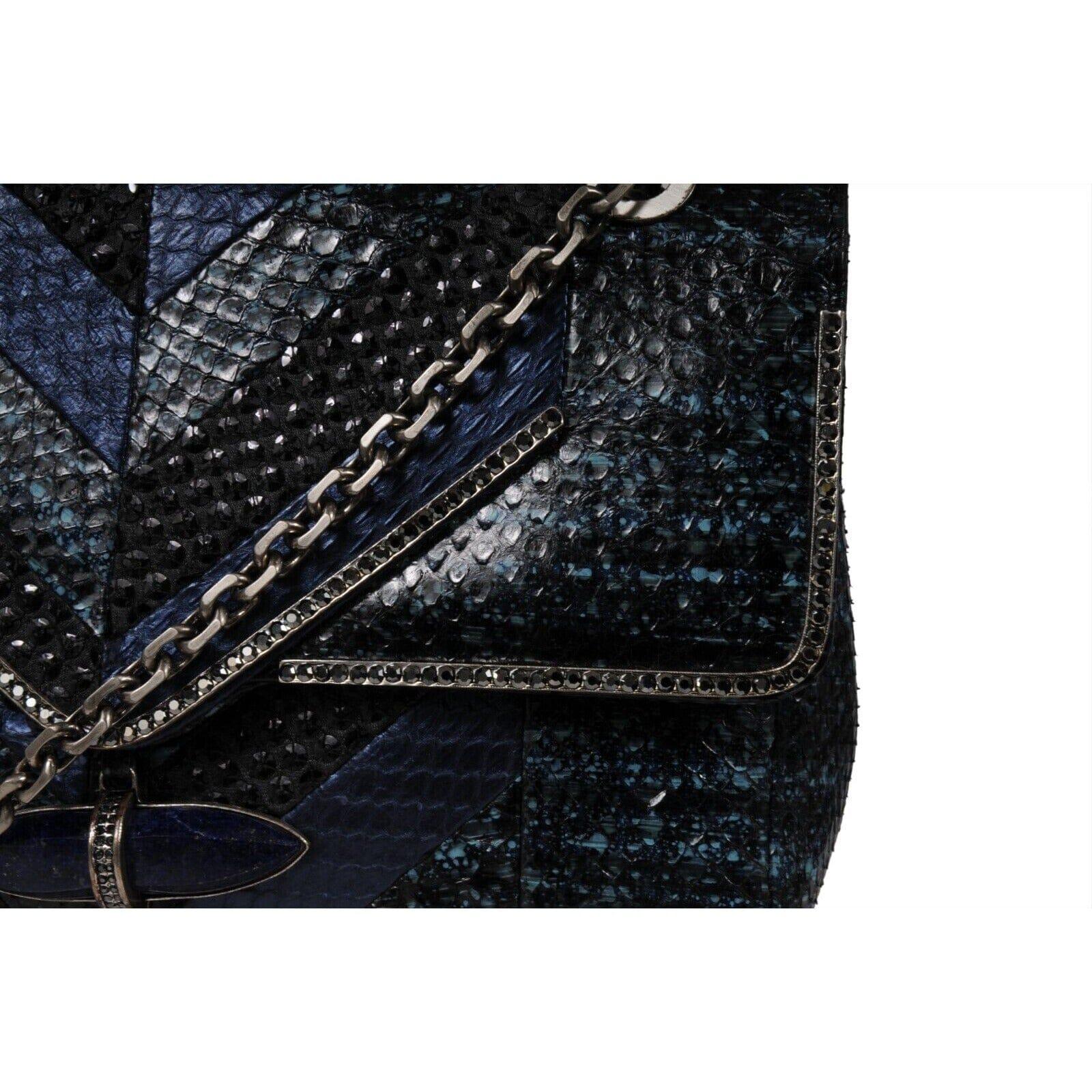 Judith Leiber Zahara Patchwork Python Schlange Umhängetasche Lapis Kette Geldbörse im Angebot 9