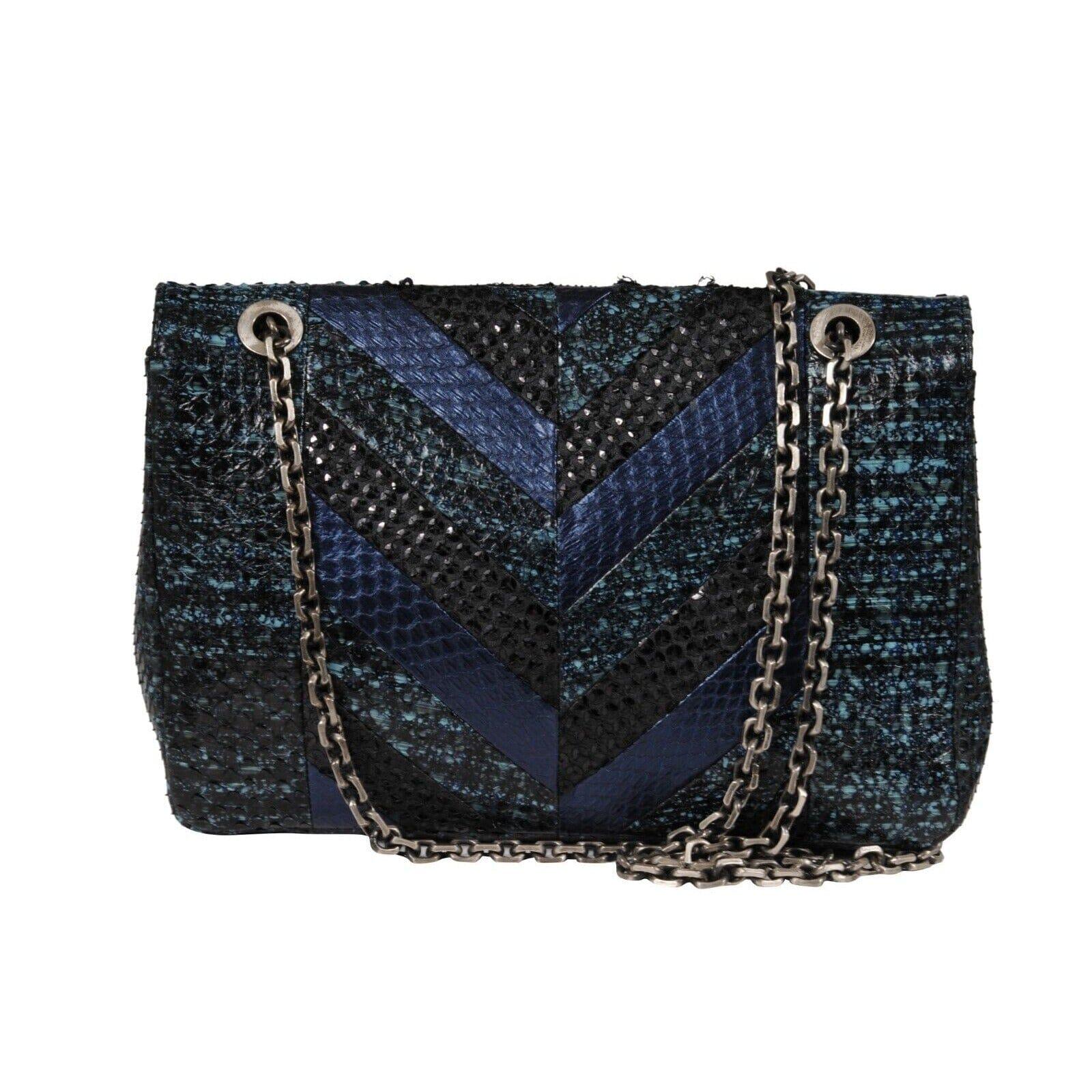 Judith Leiber Zahara Patchwork Python Schlange Umhängetasche Lapis Kette Geldbörse im Angebot 12