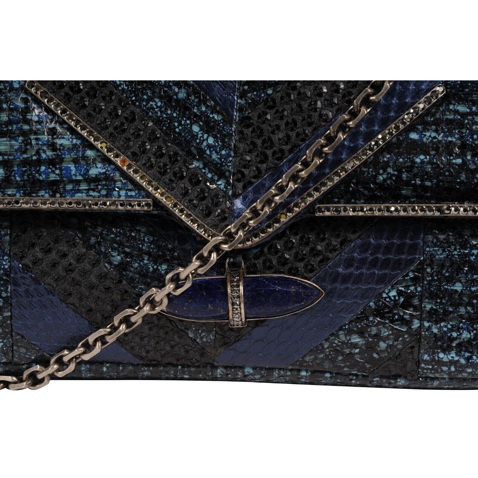 Judith Leiber Zahara Patchwork Python Schlange Umhängetasche Lapis Kette Geldbörse im Angebot 13