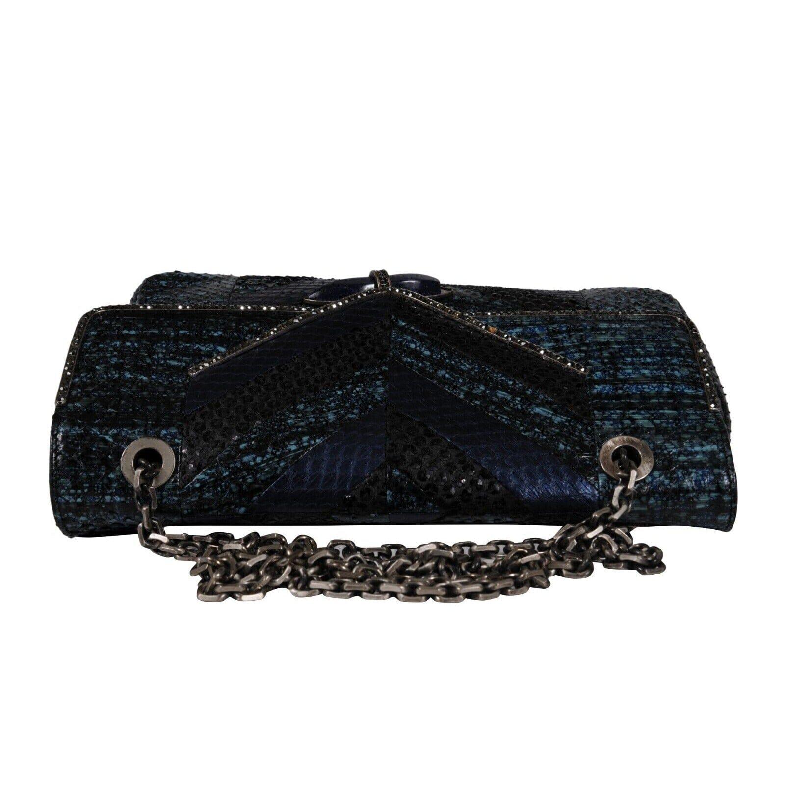 Judith Leiber Zahara Patchwork Python Schlange Umhängetasche Lapis Kette Geldbörse (Schwarz) im Angebot