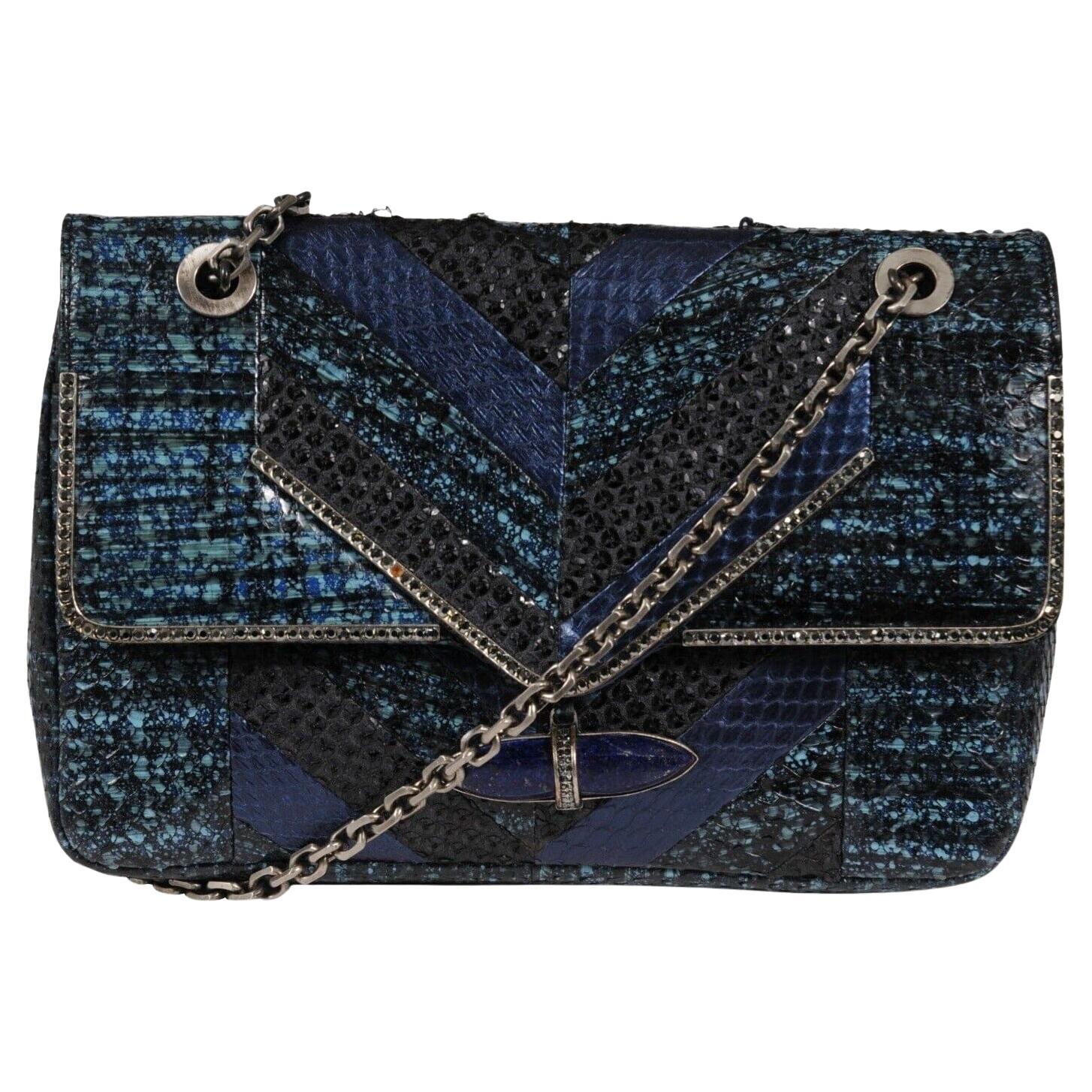 Judith Leiber Zahara Patchwork Python Schlange Umhängetasche Lapis Kette Geldbörse