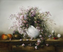 Judith Levin (b.1956) - Framed Contemporary Oil, Flowers in a White Vase