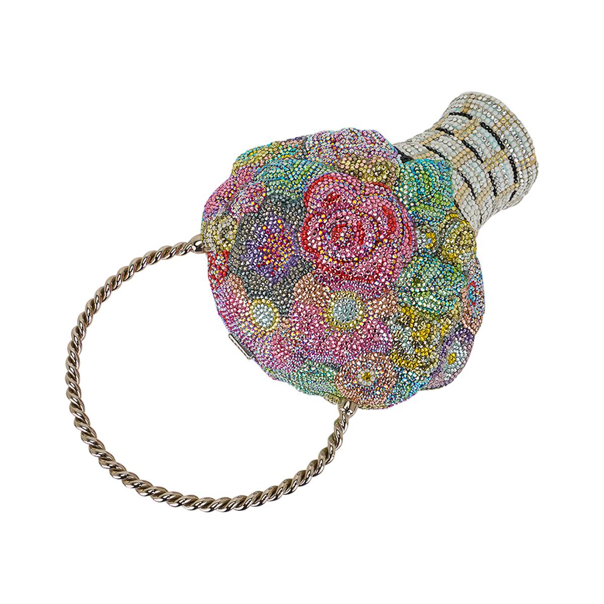 Minaudiere-Blumenstrauß-Korb-Kristall-Tasche von Judith Lieber (Grau)