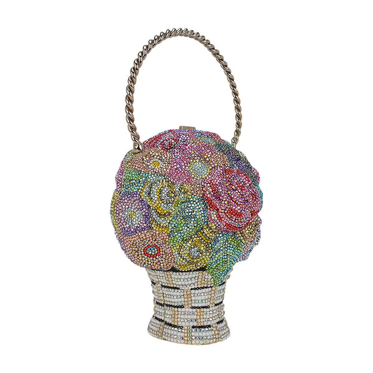Judith Lieber Flower Bouquet Basket Crystal Minaudiere Bag In Good Condition In Miami, FL