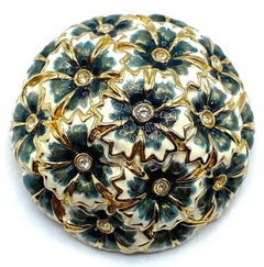 Judith Lieber Gold with White & Blue Enamel Flower / Bouquet Brooch