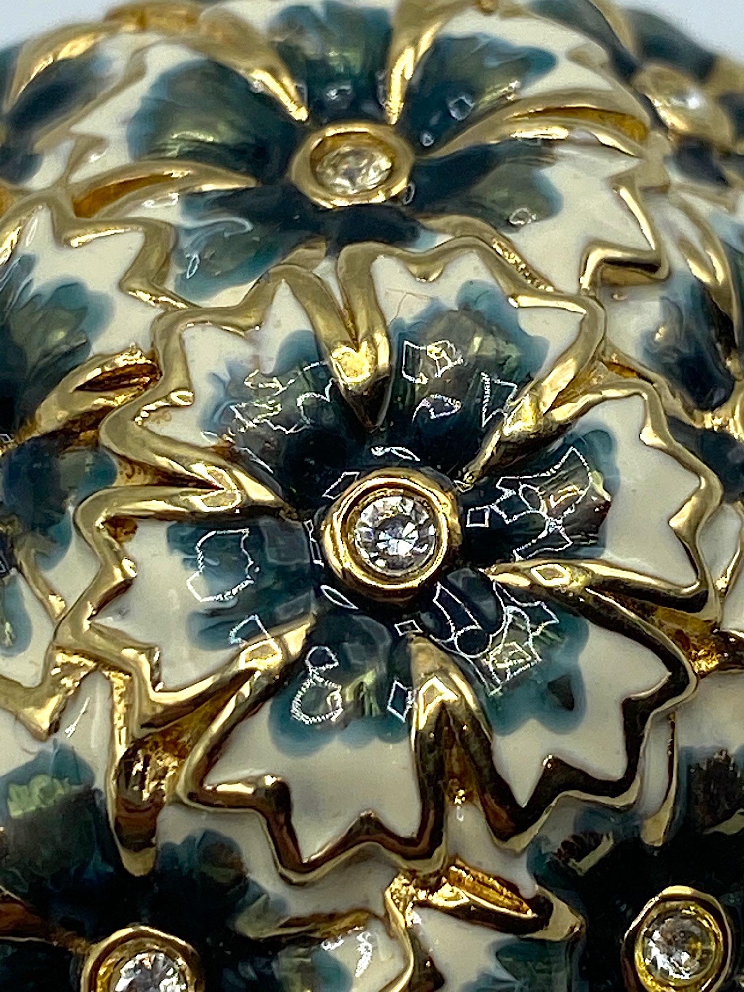 Judith Lieber Gold with White & Blue Enamel Flower / Bouquet Brooch In Excellent Condition In New York, NY
