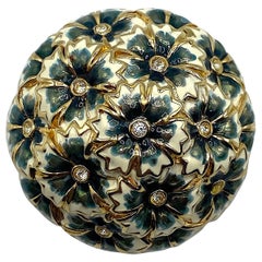 Judith Lieber Gold with White & Blue Enamel Flower / Bouquet Brooch