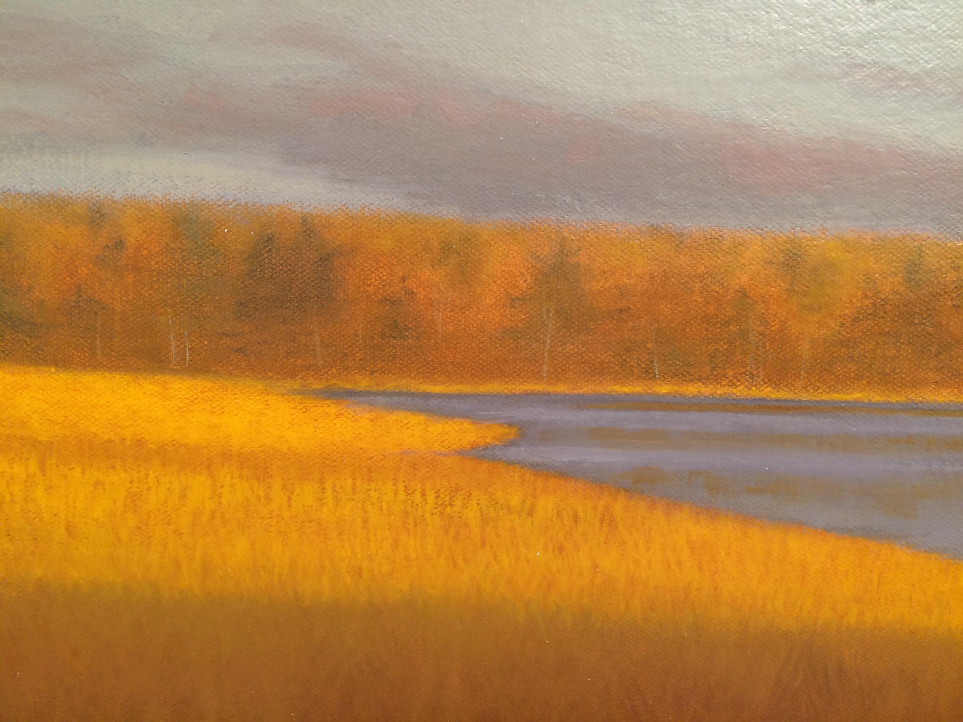 October Moonrise, Maquoit Bay - Brown Landscape Painting by Judith Magyar