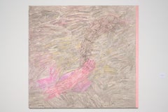 Gestural abstract oil on linen, pink, grey