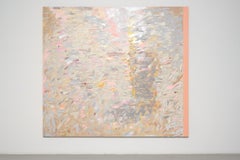 Gestural abstract oil on linen, pink, grey, large