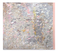 Gestural abstract oil on linen, pink, grey, large