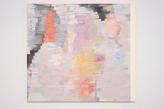 Gestural abstract oil on linen, pink, grey, white