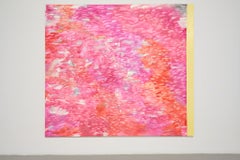 Gestural abstract oil on linen, pink, red, yellow, large