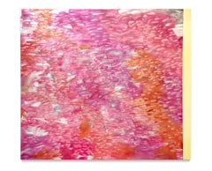 Gestural abstract oil on linen, pink, red, yellow, large