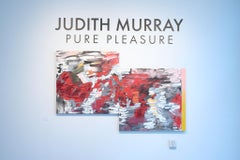 Gestural abstract oil on linen, red, grey, white, diptych
