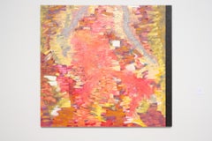 Gestural abstract oil on linen, red, yellow, black