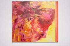 Gestural abstract oil on linen, red, yellow