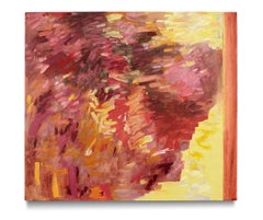 Gestural abstract oil on linen, red, yellow