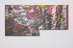 Gestural abstract oil on linen, red, yellow, grey, black, diptych