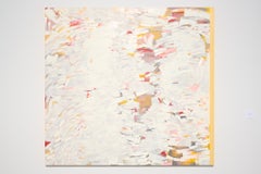 Gestural abstract oil on linen, white, yellow