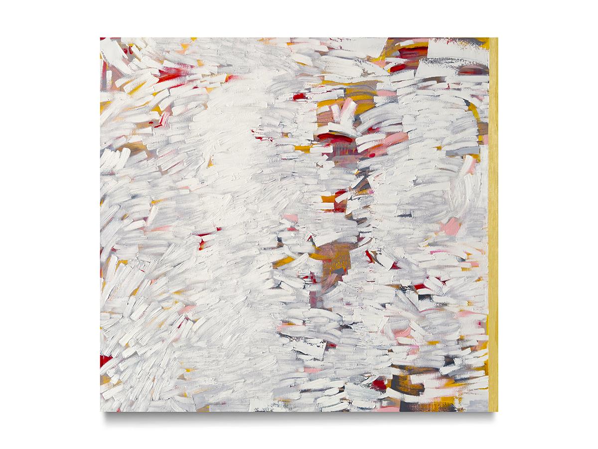 Judith Murray Abstract Painting - Gestural abstract oil on linen, white, yellow