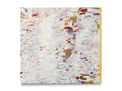 Gestural abstract oil on linen, white, yellow