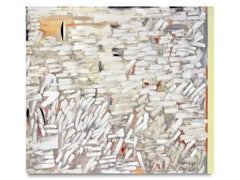 Gestural abstract oil on linen, white, yellow