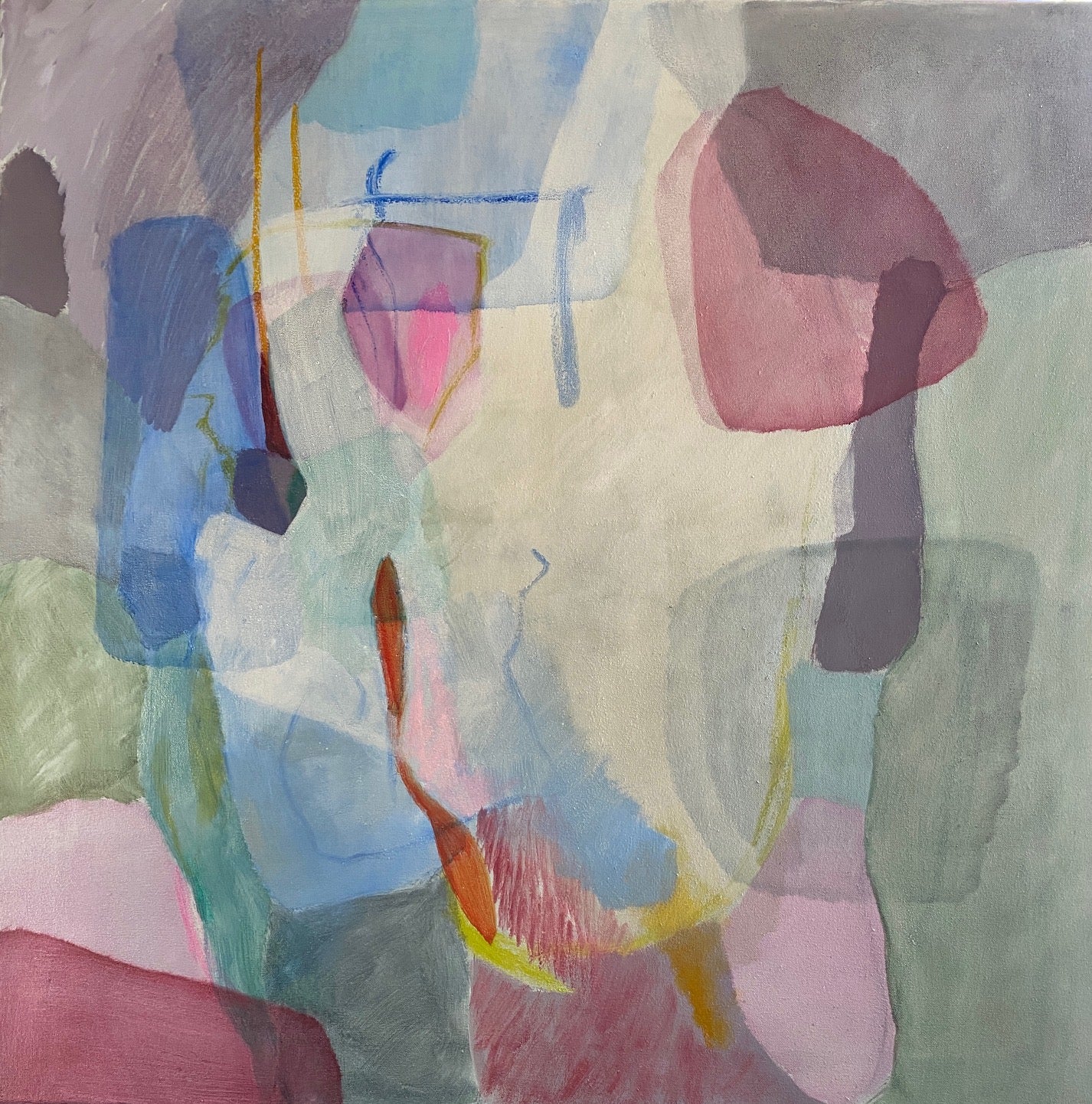 Abstract Painting Judith North - Deja Vu #2 Huile sur toile, peinture abstraite, peinture géométrique abstraite, pastel